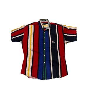 90s Chaps Ralph Lauren Vintage Stripe Short Sleeve Button Up Shirt Men's Large